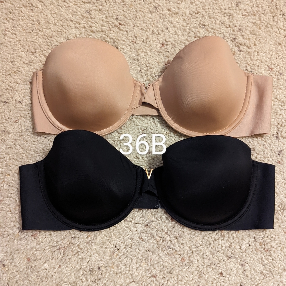 Victoria Secret strapless bras, black and nude
